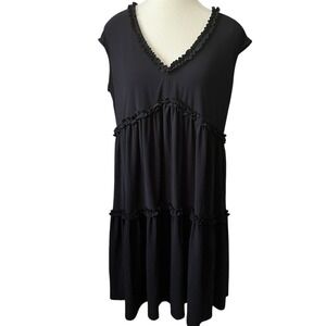 Violet Weekend Navy Ruffle Tiered Sleeveless V Neck Dress Casual Women's‎ L